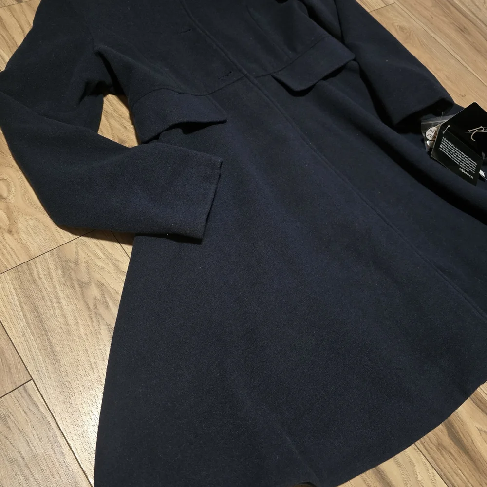 Rothschild Navy Hooded Wool Pea Coat with Faux Fur Trim